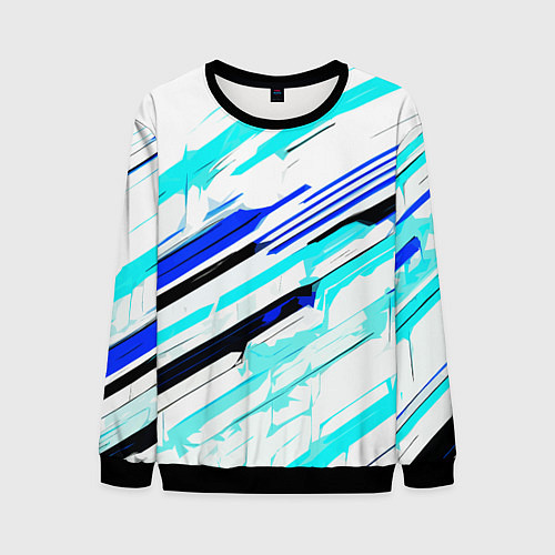 Мужской свитшот Чёрно-сине-голубые полосы на белом фоне / 3D-Черный – фото 1