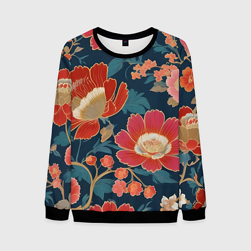 Мужской свитшот Искусство алые цветы / 3D-Черный – фото 1