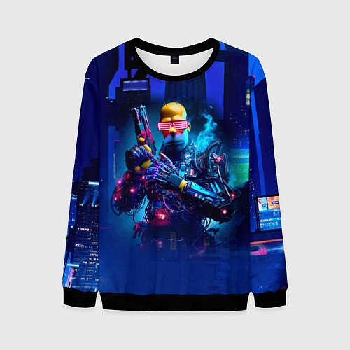 Мужской свитшот Homer Simpson with a pistol - cyberpunk / 3D-Черный – фото 1
