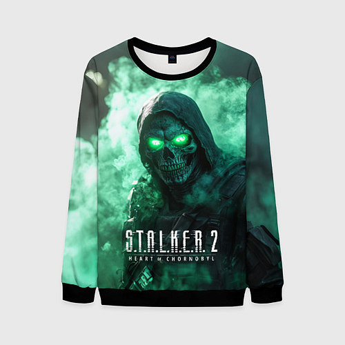 Мужской свитшот Stalker 2 череп с зелеными глазами / 3D-Черный – фото 1