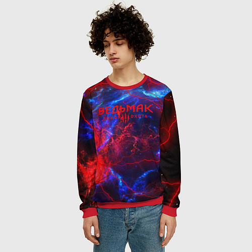 Мужской свитшот Ведьмак космический шторм / 3D-Красный – фото 3