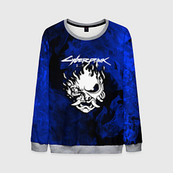 Свитшот мужской Cyberpunk 2077 синий огонь текстура, цвет: 3D-меланж