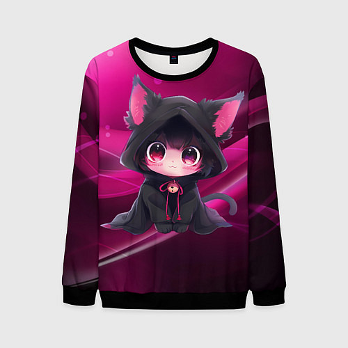 Мужской свитшот Куроми - милый котёнок в капюшоне / 3D-Черный – фото 1