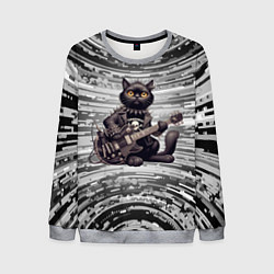 Мужской свитшот Чёрный кот играет на гитаре - нейроарт