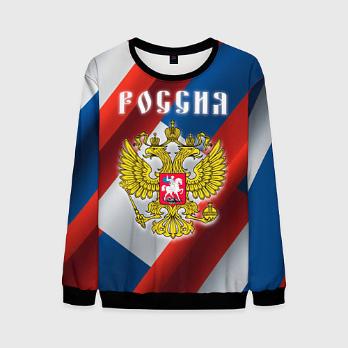 Мужской свитшот Цвета флага России, паттерн / 3D-Черный – фото 1