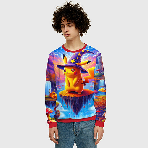 Мужской свитшот Pikachu in a stargazers hat / 3D-Красный – фото 3