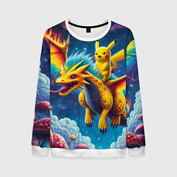 Свитшот мужской Pikachu on a fabulous dragon - neon glow, цвет: 3D-белый
