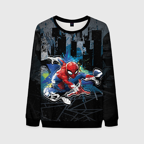 Мужской свитшот Spider-man over the city / 3D-Черный – фото 1