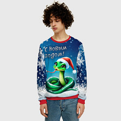 Свитшот мужской Символ 2025 года: зеленая змея в красной шапочке, цвет: 3D-красный — фото 2
