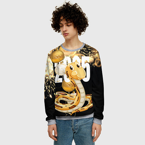Мужской свитшот 2025 год - змея и новогодний салют / 3D-Меланж – фото 3