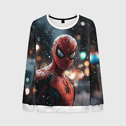 Свитшот мужской Spider man на фоне снегопада, цвет: 3D-белый