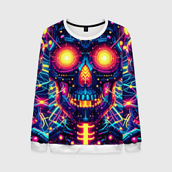 Свитшот мужской Neon skull - ai art fantasy, цвет: 3D-белый