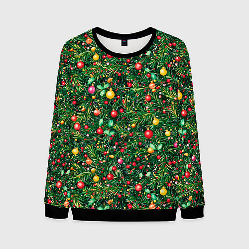 Мужской свитшот Разноцветные шары на ёлке / 3D-Черный – фото 1