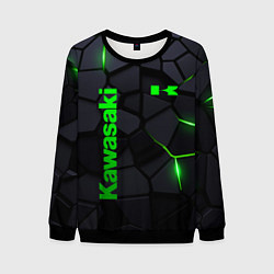 Свитшот мужской Kawasaki - плиты с эффектом свечения, цвет: 3D-черный