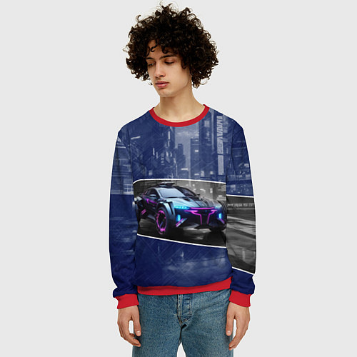 Мужской свитшот Футуристичный автомобиль / 3D-Красный – фото 3