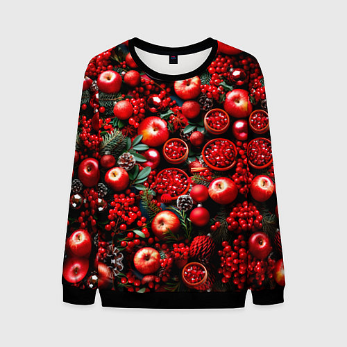 Мужской свитшот Рождественские ягоды и фрукты / 3D-Черный – фото 1