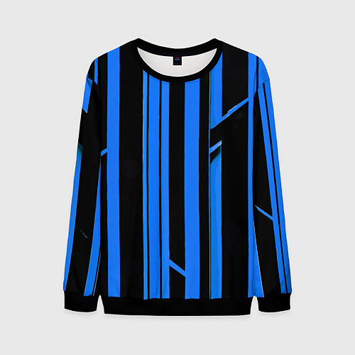 Мужской свитшот Толстые синие полосы на чёрном фоне / 3D-Черный – фото 1