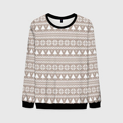 Свитшот мужской Бежевый скандинавский узор с ёлками, цвет: 3D-черный