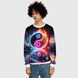 Свитшот мужской Инь янь - неоновый космос, цвет: 3D-белый — фото 2