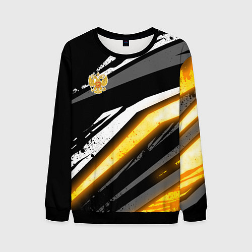 Мужской свитшот Герб России - Жёлтое свечение / 3D-Черный – фото 1