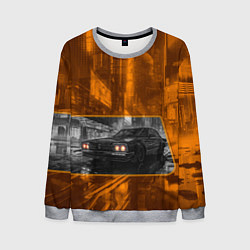 Свитшот мужской Авто с оранжевыми фарами, цвет: 3D-меланж