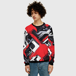 Свитшот мужской Красно-белый техно паттерн, цвет: 3D-черный — фото 2