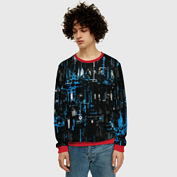 Свитшот мужской Бело-синяя тревожная абстракция на чёрном фоне, цвет: 3D-красный — фото 2