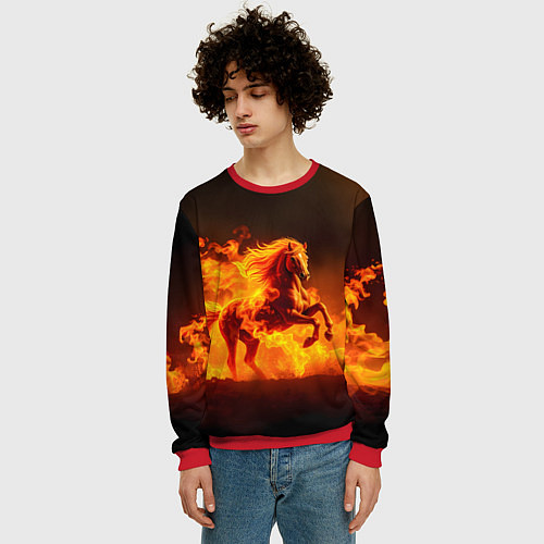 Мужской свитшот Огненная лошадь / 3D-Красный – фото 3