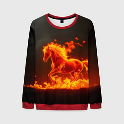 Мужской свитшот Огненная лошадь на темном фоне