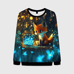 Свитшот мужской Лисица и сияющие бабочки, цвет: 3D-черный