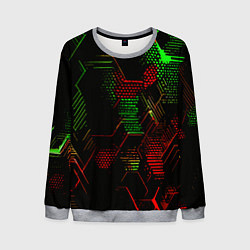 Свитшот мужской Красно-зелёные точки и линии на чёрном фоне, цвет: 3D-меланж