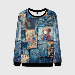 Свитшот мужской Аниме влюбленные на пэчворк, цвет: 3D-черный