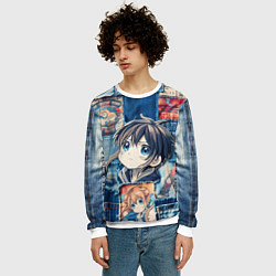 Свитшот мужской Девочка аниме на пэчворк, цвет: 3D-белый — фото 2