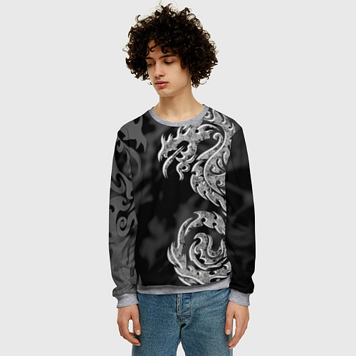 Мужской свитшот Серый дракон трайбл / 3D-Меланж – фото 3