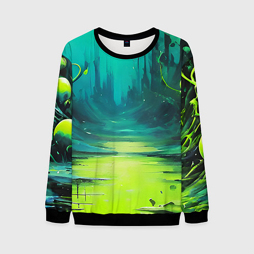 Мужской свитшот Зелёная кислотная абстракция / 3D-Черный – фото 1