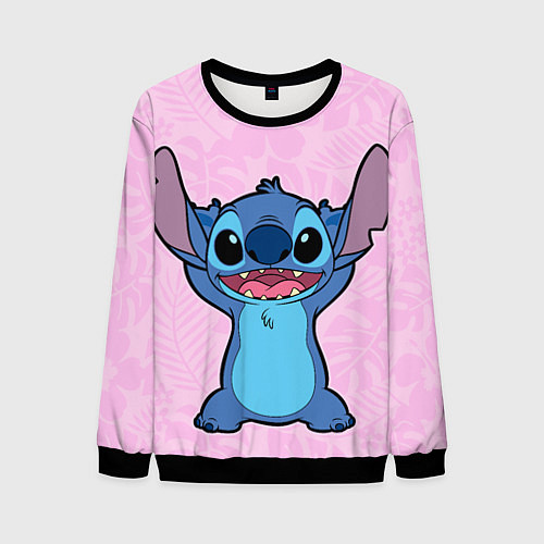 Мужской свитшот Stitch on a pink background / 3D-Черный – фото 1