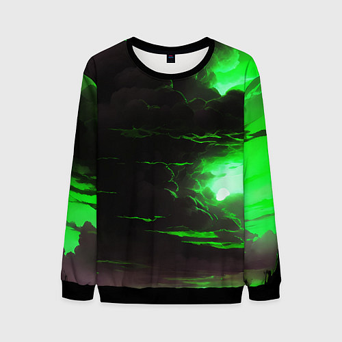 Мужской свитшот Кислотный зелёный закат / 3D-Черный – фото 1
