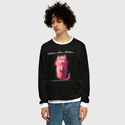 Свитшот мужской Мем розовый кот: опять эти люди, цвет: 3D-белый — фото 2