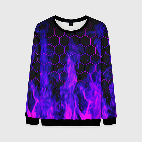 Мужской свитшот Неоновый огонь и соты / 3D-Черный – фото 1