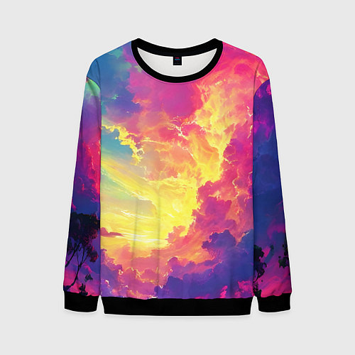 Мужской свитшот Розовые облака на синем небе / 3D-Черный – фото 1