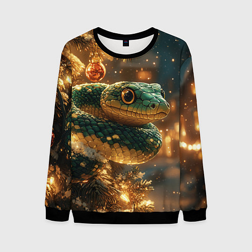 Мужской свитшот Змея в новогодней елочке / 3D-Черный – фото 1