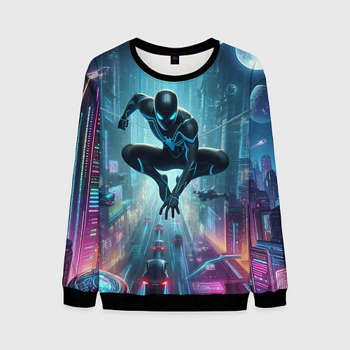 Мужской свитшот Spider-man in the neon metropolis / 3D-Черный – фото 1