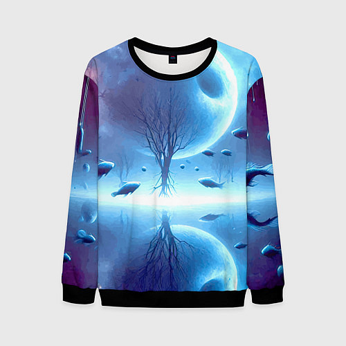 Мужской свитшот Луна и рыбы - нейроарт фантазия / 3D-Черный – фото 1