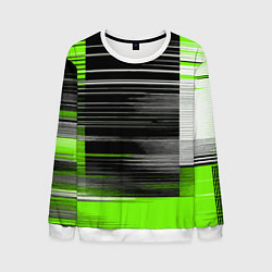 Свитшот мужской Белые вертикальные полосы на чёрно-зелёном фоне, цвет: 3D-белый