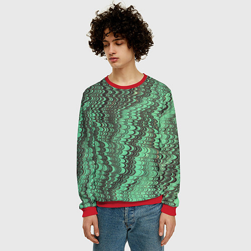 Мужской свитшот Разводы в зеленом цвете / 3D-Красный – фото 3