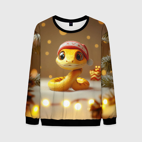 Мужской свитшот Желтая праздничная змейка / 3D-Черный – фото 1