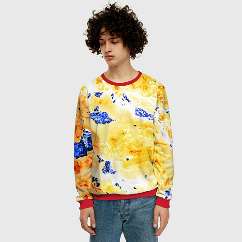 Мужской свитшот Сине-золотая абстракция / 3D-Красный – фото 3