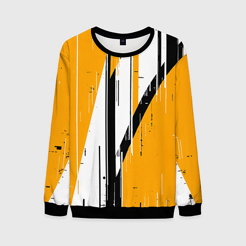 Мужской свитшот Чёрно-белые вертикальные полосы на жёлтом фоне / 3D-Черный – фото 1