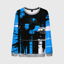Свитшот мужской Сине-белый гранж на чёрном фоне, цвет: 3D-меланж