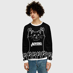 Свитшот мужской Asking Alexandria - кот рок, цвет: 3D-белый — фото 2